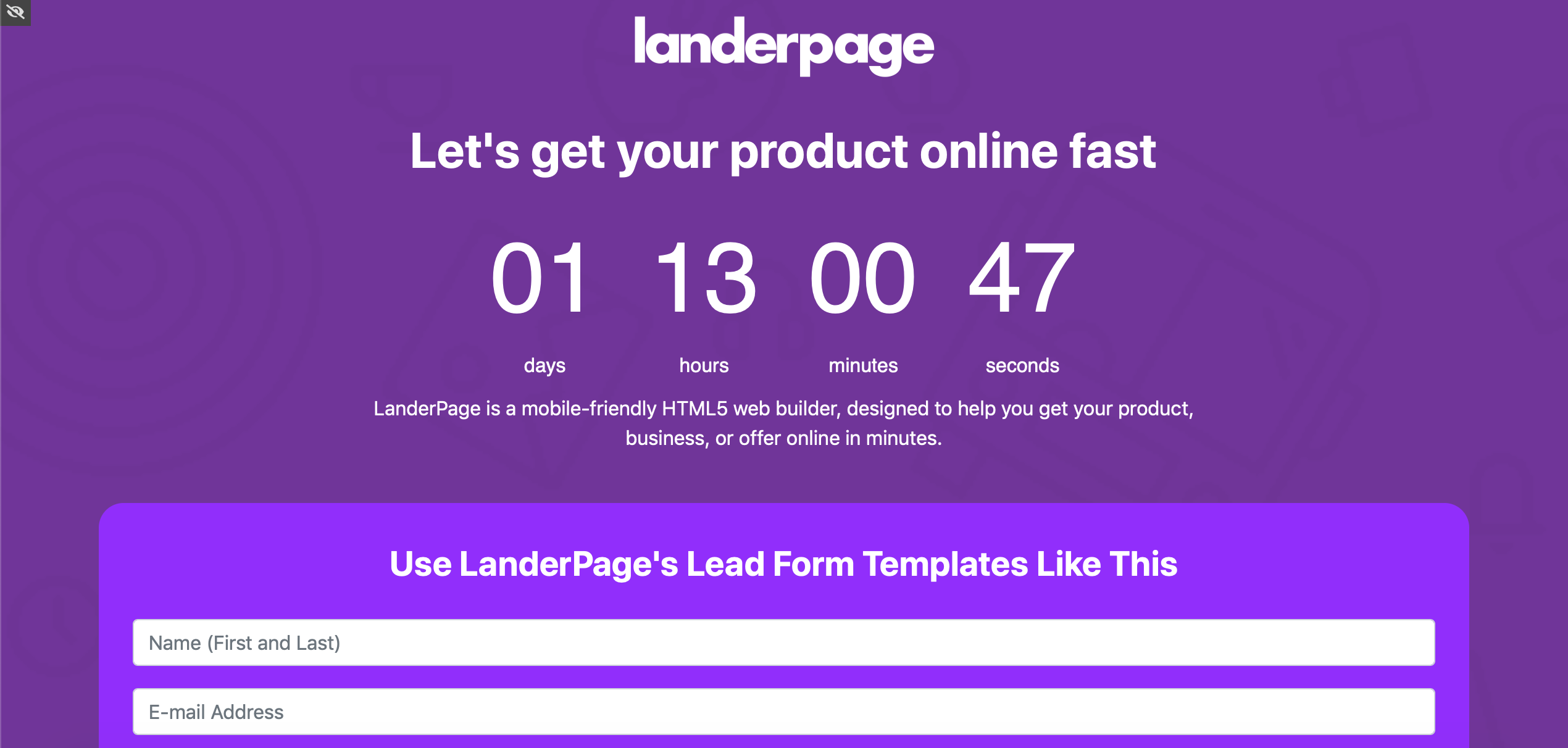 LanderPage Builder Demo Page Screenshot